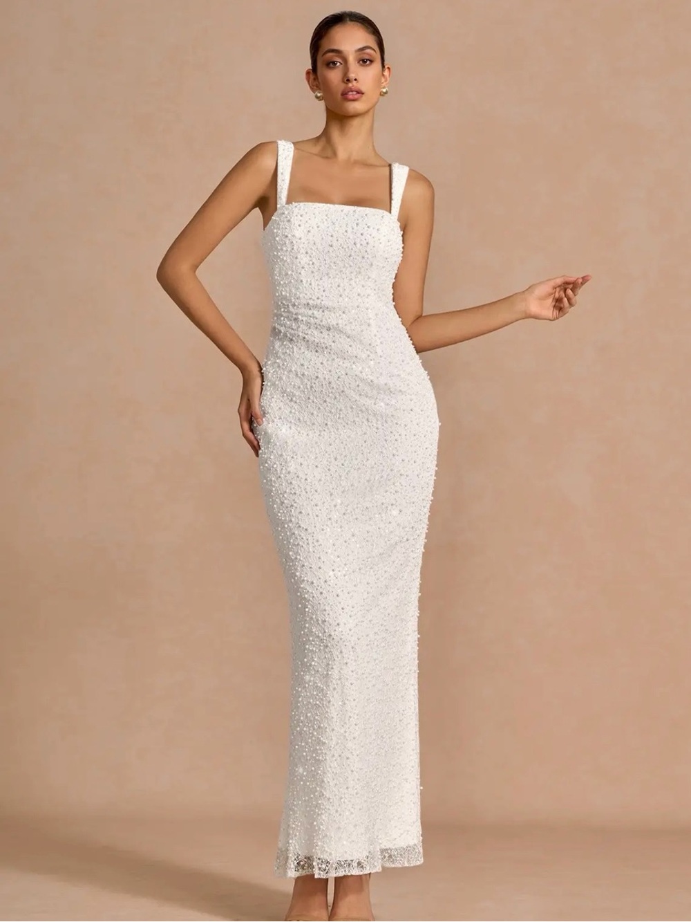 Azazie Calanthe White Beaded Dress